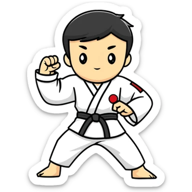 teenage boy or girl in a traditional Tae Kwon Do stance with a white dobok uniform sticker