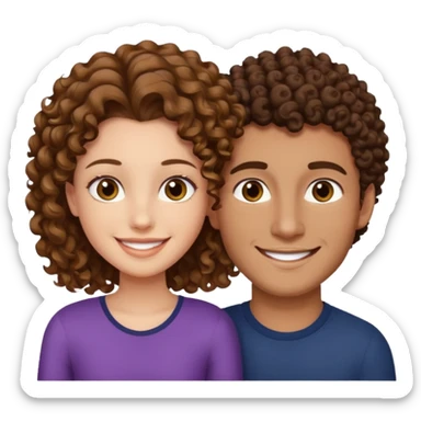 Açık kumral saçlı ela gözlü beyaz tenli erkek ve saçları koyu kahverengi ,kıvırcık saçlı kız yan yana gülümsüyor sticker