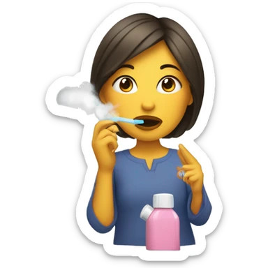 Mujer con con niño en sus piernas y un inhalador sticker