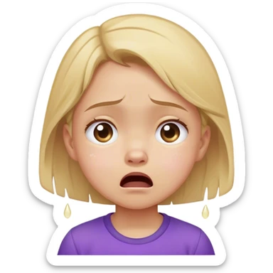 Little girl crying with purple shirt looking up sticker