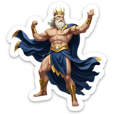 Cinematic-realistic Zeus, the mighty ruler of Olympus, standing atop a stormy mountain peak. His glowing eyes crackle with divine energy as he raises his muscular arm, summoning a bolt of lightning that splits the darkened sky. His flowing white beard and golden laurel crown shimmer under the raging tempest, while his billowing toga flutters against the roaring winds, embodying the unstoppable power of the gods. sticker