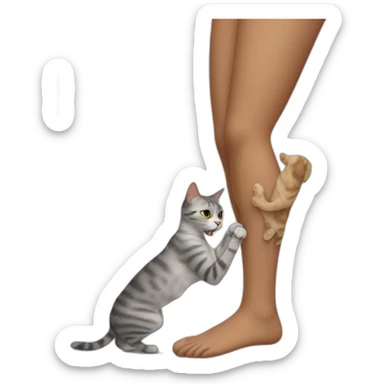 cat scraching human leg sticker