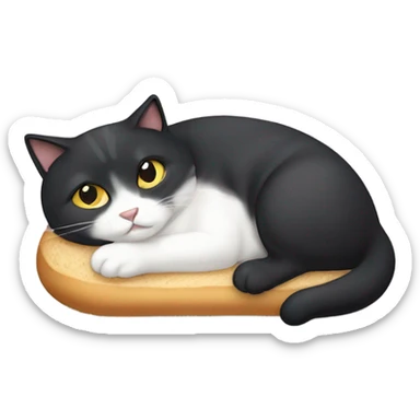 Fat black cat laying down, looking like a loaf of bread ￼ sticker