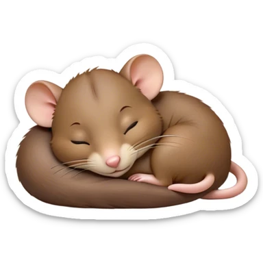 Meme-Worthy Cute Sleeping Brown Rat Portrait Emoji, Head resting peacefully with a contented smile, showcasing a compact, nimble build and a luxuriously soft brown coat, eyes gently closed in serene, restful slumber, Simplified yet hilariously adorable features, highly detailed, glowing with a soft, drowsy light, high shine, relaxed and utterly lovable, stylized with an air of playful laziness, soft glowing outline, capturing the essence of a sleeping rat that feels destined to become the next viral sensation of adorable urban rest! sticker