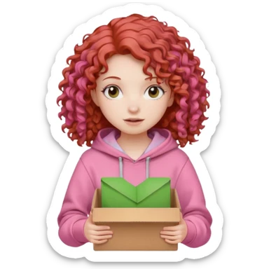 box carrier curly red haired pink hoodie girl  sticker