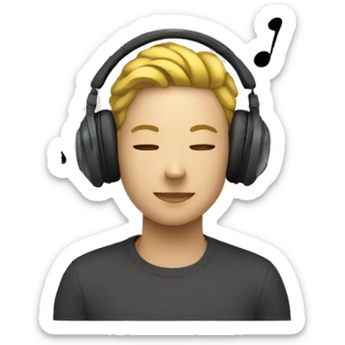 person with headphones and music notes surrounding sticker
