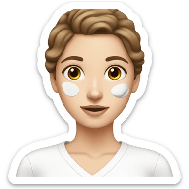 White girl brown hair applying skincare sticker