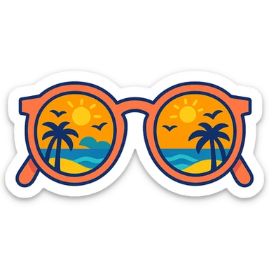 summer sunglasses with reflection of the beach modern fun style sticker