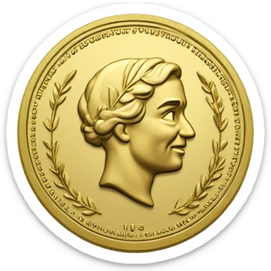 gold coin with large "15" label in center and laurel sticker