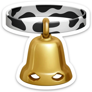 plain gold grater-formed cowbell on a collar with black and white cow pattern sticker