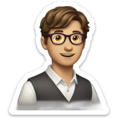 Classy short-brown-haired, bitter, bespectacled young man throwing grapes sticker