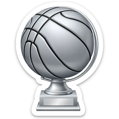 gleaming silver basketball trophy, polished silver basketball with classic seams sticker