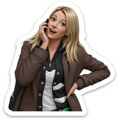 blonde girl with cellphone outdoors sticker