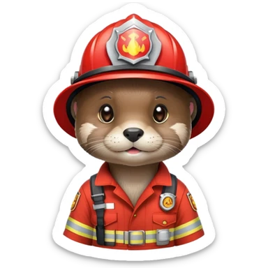 cute otter wearing firefighter helmet and uniform sticker