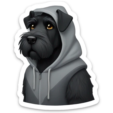 Black giant schnauzer wearing a hoodie sticker