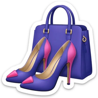 royal purple heels, pink lipstick cosmetics and deep blue bag emojis sticker