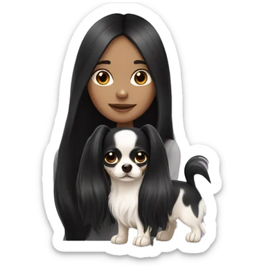 long black hair girl with white long haired Chihuahua. sticker