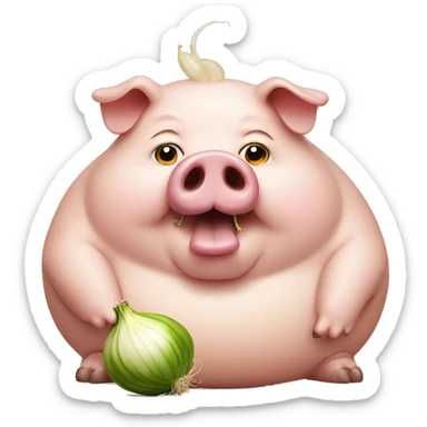 comically large fat pig eating an onion  sticker