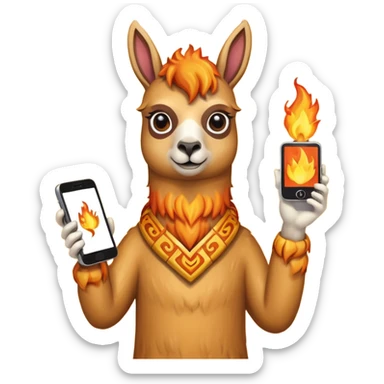 una llama de fuego que tenga en la mano un telefono sticker