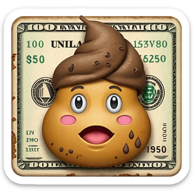 A dollar bill but the guy in the middle has a poop emoji for a head sticker