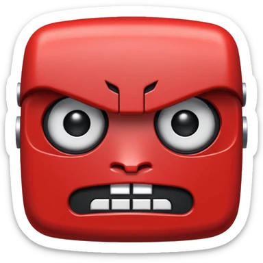Create a pixel-grid robot face emotion displayed on a dark background composed of a strict 32×32 square grid. . Create emotion "Angry" sticker
