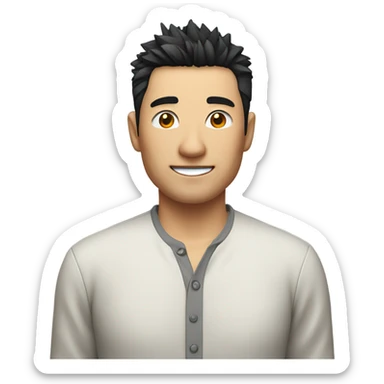 chinese man 40yo with spiky short black hair smile, smart buttoned shirt sticker