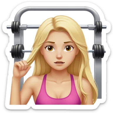 Long blonde hair girl sweating at gym sticker
