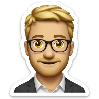 Mann, 26 Jahre, runde Brille mit Goldgestell, Oberlippenbart, dunkelblond sticker