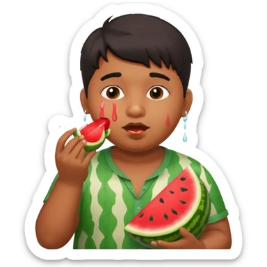 a watermelon with a indian 13 yearold a little fat boy eating it sticker