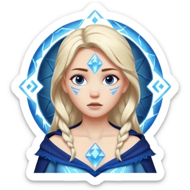 Woman frozen mid-spell, glowing runes around her body, charged silence sticker