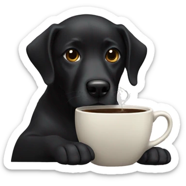 black dog drinking coffee  sticker