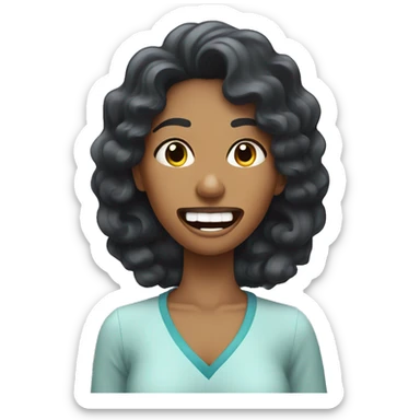 Curley hair woman with black hair having her tooth pulled at the dentist  sticker