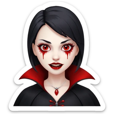 Women Vampire with black & white coat dress and eyes should be red with blood sticker