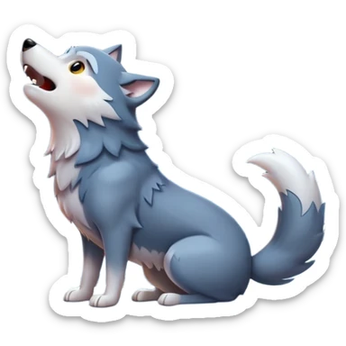 Wolf howling at moon, cartoon emoji, night theme, no background sticker