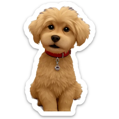 fluffy dog with red collar sticker