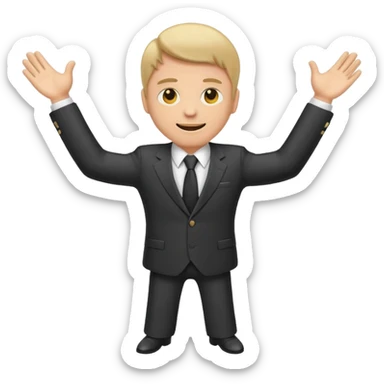 Emoji-style sticker of a man in a suit with arms spread wide to the sides sticker