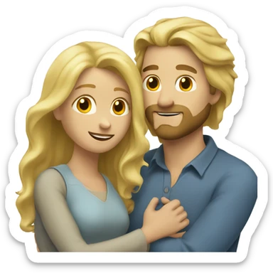 blonde woman, long hair, huging a blonde man with beard, he also has long hair sticker