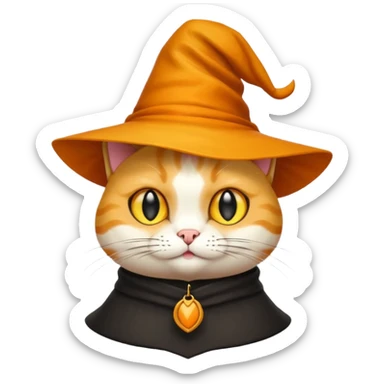 Simple yellow cat emoji wearing a sorting hat sticker
