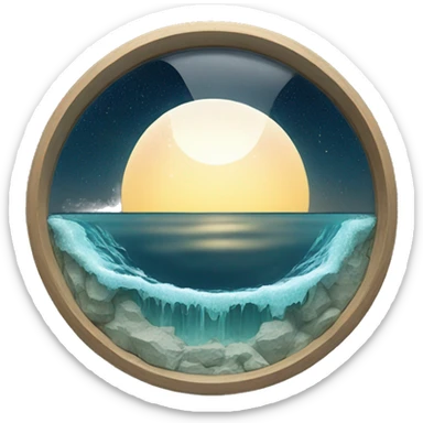 water and land like inside a half-circular glass wall with the sun moon and stars at the top sticker