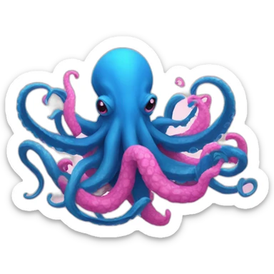 a blue kraken fighting  has another pink kraken sticker