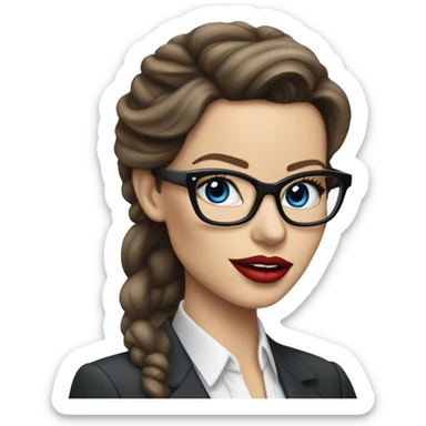 Realistic Kate Beckinsale blue eyes wearing glasses in a business meeting red lipstick  sticker