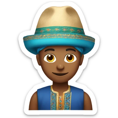 A boy with a Turkmen hat on his head sticker