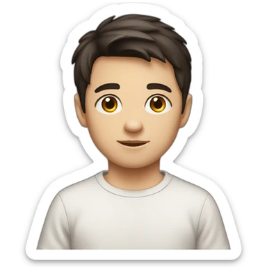 short dark hair white young boy in dark brown button up shirt with a tshirt under sticker