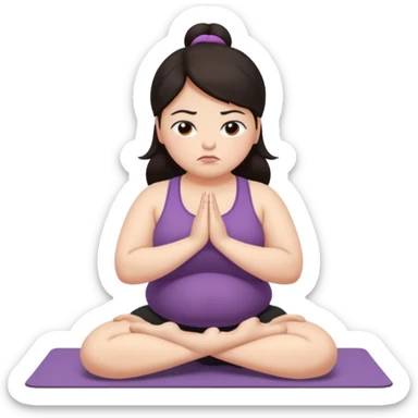 Sad fat girl doing yoga crow pose dark hair sticker
