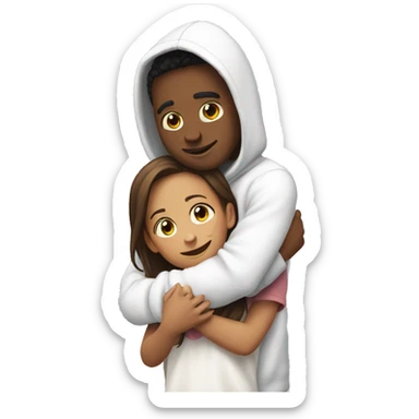 An emoji of a man wearing a white hoodie, standing next to his sister. He is hugging her warmly, showing a close sibling bond sticker