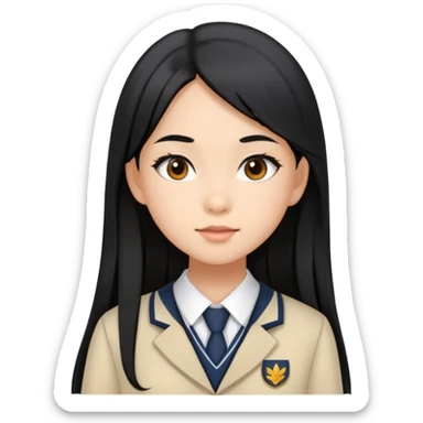 chic girl with Asian skin tone, wearing a school uniform, long straight black hair sticker