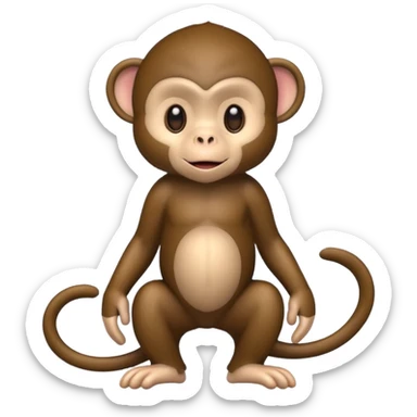 Cute 2.5D shading with fur and dark brown color Graphics. Front View Standing Monkey. For kids. sticker