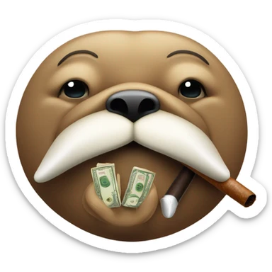 Cigar smoking walrus sticking middle finger up while holding money sticker