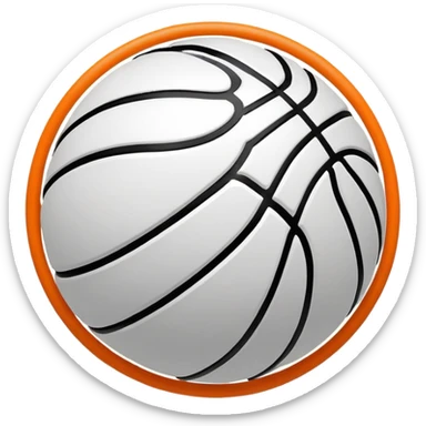 Ultimate minimal basketball silhouette, orange circle with only essential black lines, tiny NBA Spalding mark, iOS emoji style sticker