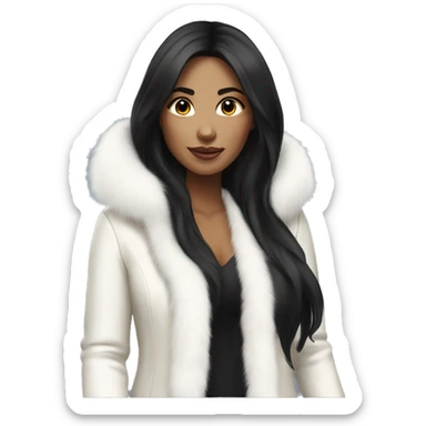 Realistic pretty woman with black long hair with white fur coat sticker